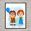 Digital files, Up print, Carl Fredricksen Ellie poster watercolor nursery room decor