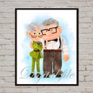 Digital files, Up print, Carl Fredricksen Ellie poster watercolor nursery room decor