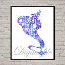 Digital file, Disney Genie Aladdin print, poster watercolor nursery room home decor