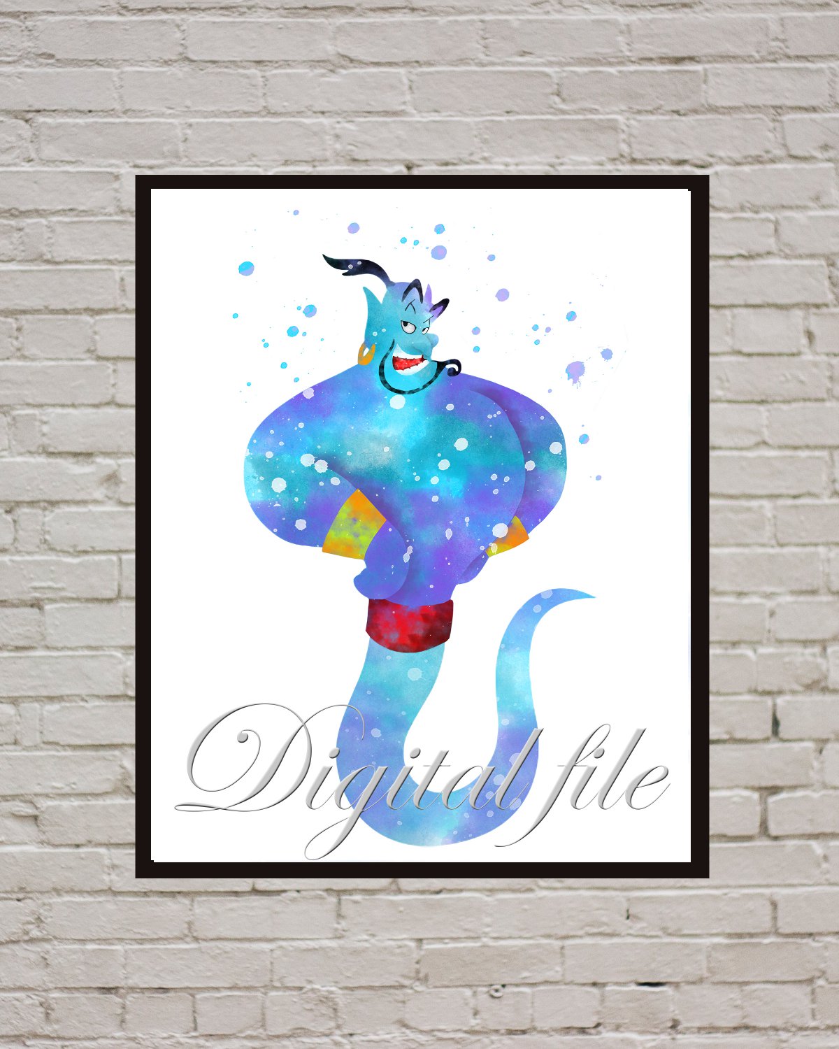 Digital file, Disney Genie Aladdin print, poster watercolor nursery room home decor