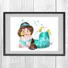 Digital file, Disney Jasmine Aladdin print, poster watercolor nursery room home decor
