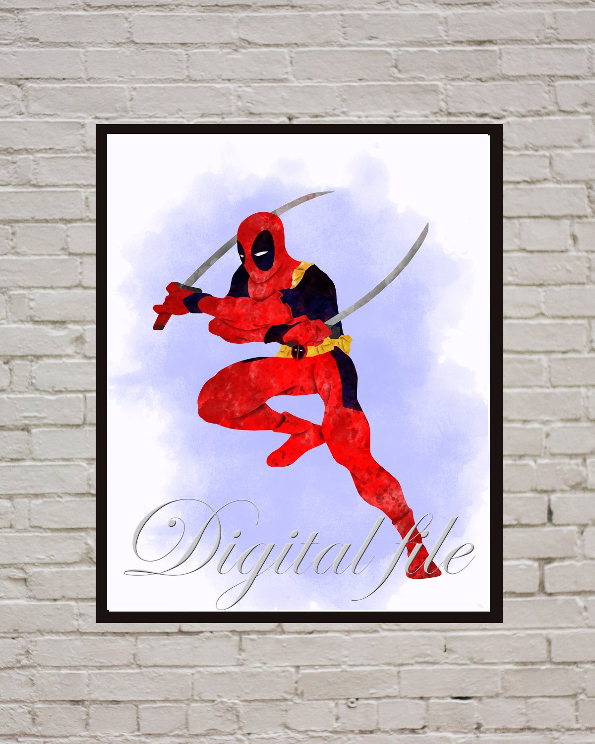 Digital file, Deadpool Superhero print, poster watercolor nursery room home decor
