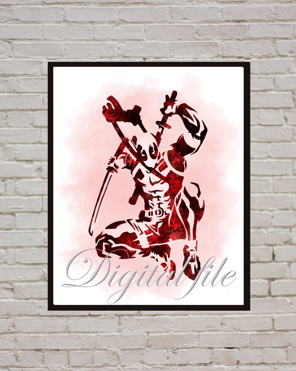Digital file, Deadpool Superhero print, poster watercolor nursery room home decor