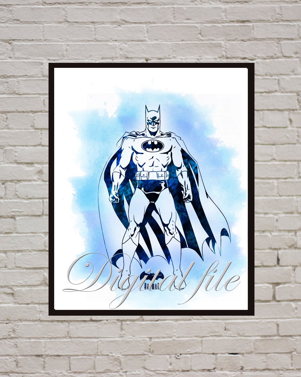 Digital file, Batman Superhero print, poster watercolor nursery room home decor