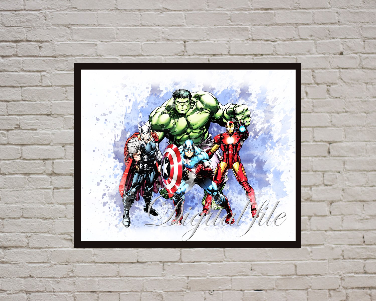Digital file, Superheroes Marvel Avengers print, DC Comic poster watercolor nursery room home decor