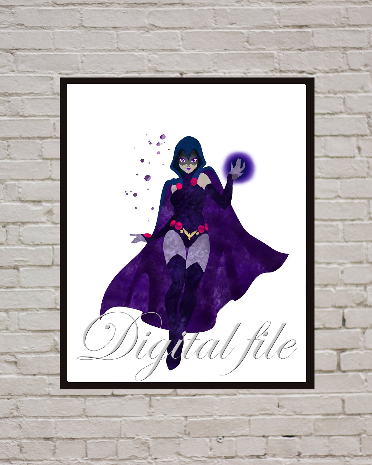 Digital file, Raven Comic Superheroes DC print, poster watercolor nursery room home decor