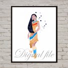 Digital file, Princess Pocahontas Disney print, poster watercolor nursery room decor