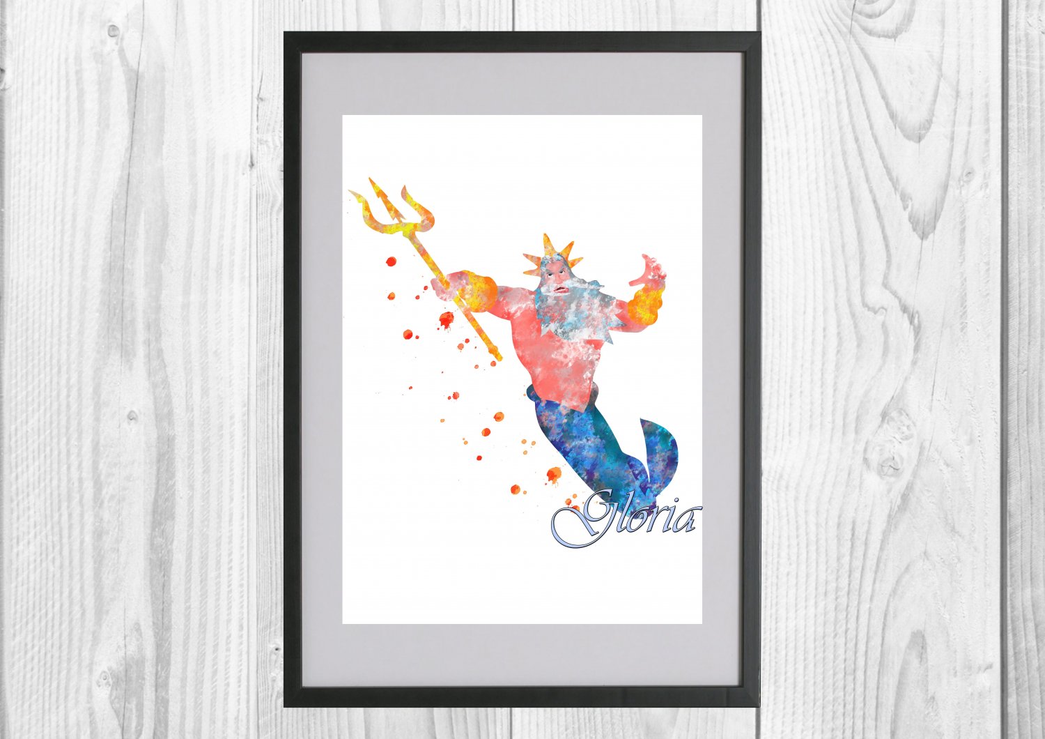 Digital file, Little Mermaid Triton Disney print, poster watercolor nursery room home decor