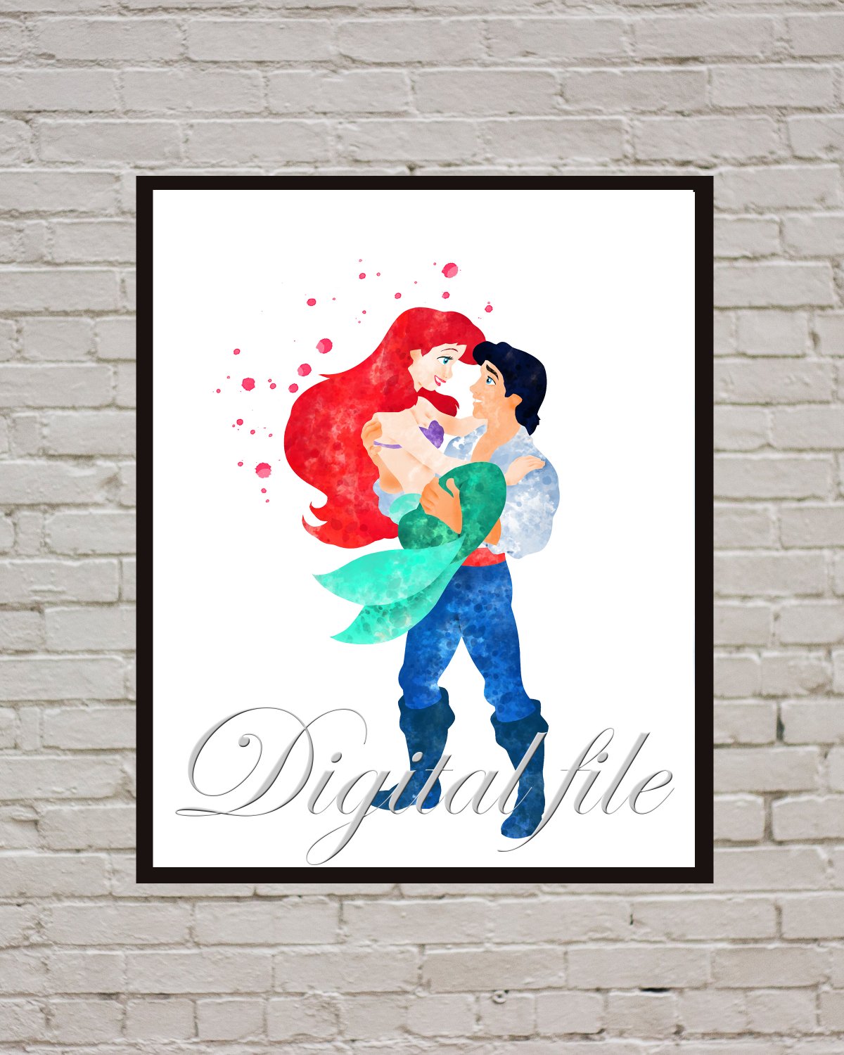 Digital file, Little Mermaid Ariel Eric Disney print, poster watercolor nursery room home decor