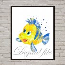 Digital file, Little Mermaid Flaunder Disney print, poster watercolor nursery room home decor