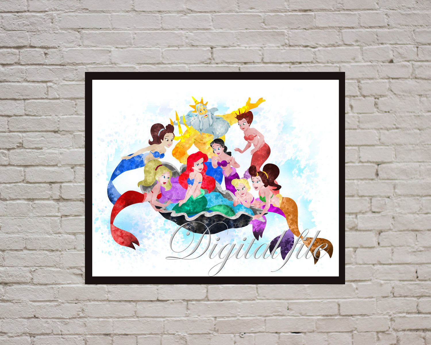 Digital file, Little Mermaid Ariel Eric Disney print, poster watercolor nursery room home decor