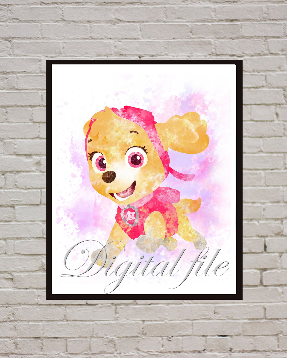 Digital file, PAW Patrol Skye print, poster watercolor nursery room ...