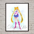 Digital file, Sailor Moon Anime print, poster watercolor nursery room decor