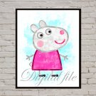 Digital file, Peppa Pig print, baby Susie Sheep poster watercolor nursery room home decor