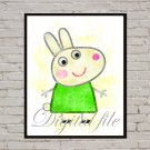 Digital file, Peppa Pig print, baby Rabbit Rebecca poster watercolor nursery room home decor