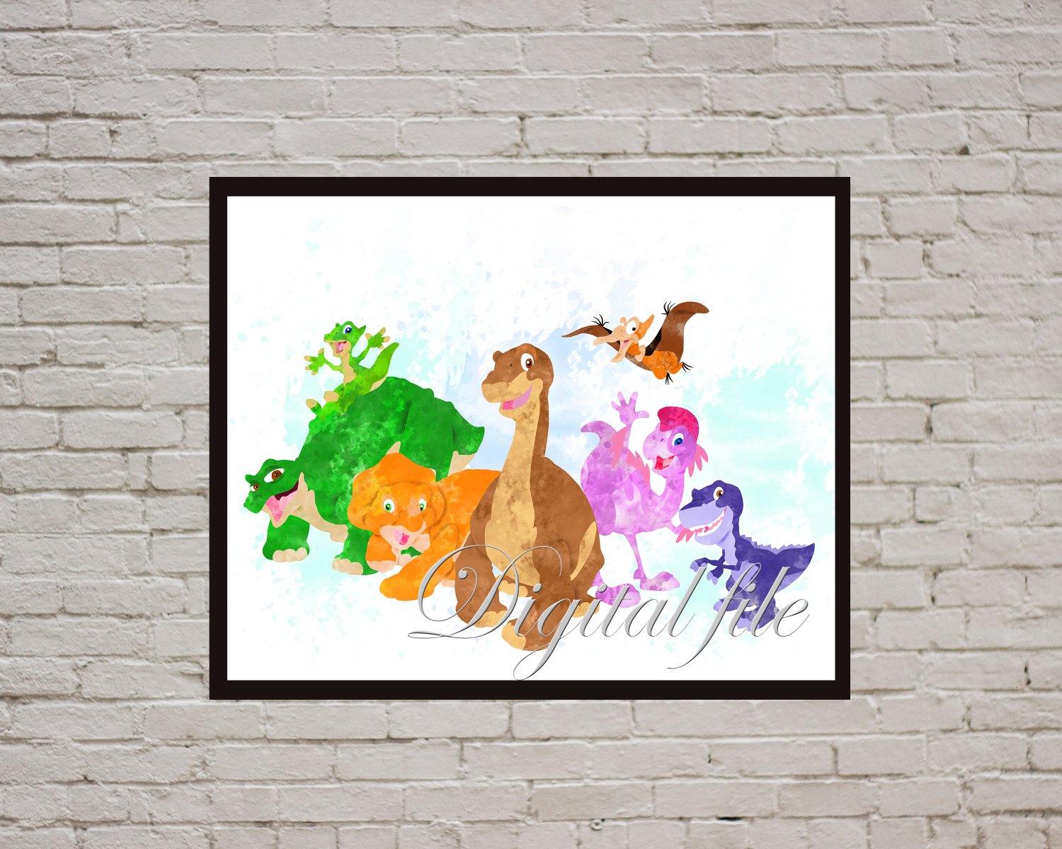 Digital file, Land Before Time Disney print, poster watercolor nursery room home decor
