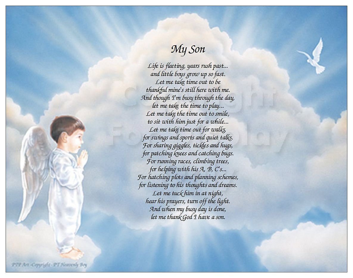 Thankful For My Son Christian Poem Heavenly Boy Art 8.5 x 11