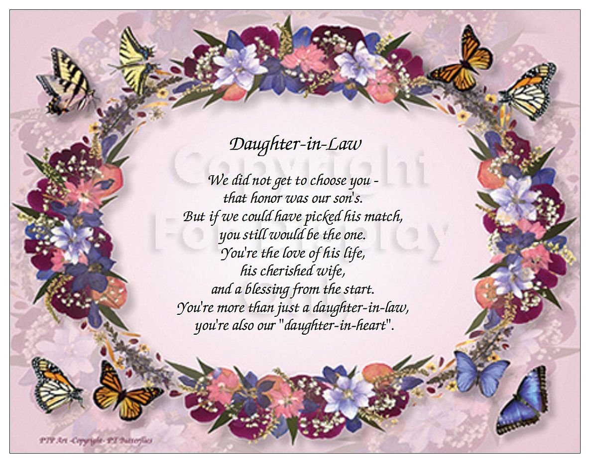 Daughter in Law Verse Floral Butterfly Wreath Art 11 x 8.5