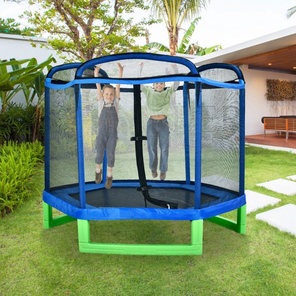 7ft Blue and Green Hexagonal Trampoline