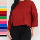 NEW SIZE S M L WIDE LOOSE FIT RIBBED KNIT FABRIC SOLID COLOR TOP SHIRT