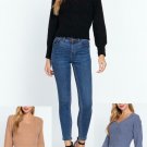 NEW S M L LONG SLEEVE MEDIUM LENGTH CUFFS V NECK RIBBED KNIT SWEATER