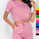 NEW SIZE S M L TWO PIECE CASUAL SUMMER SET OUTFIT - CHOOSE FROM MANY COLORS