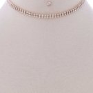 ROSE GOLD OR SILVER PLATED RHINESTONE CHOKER NECKLACE WITH EARRING SET.