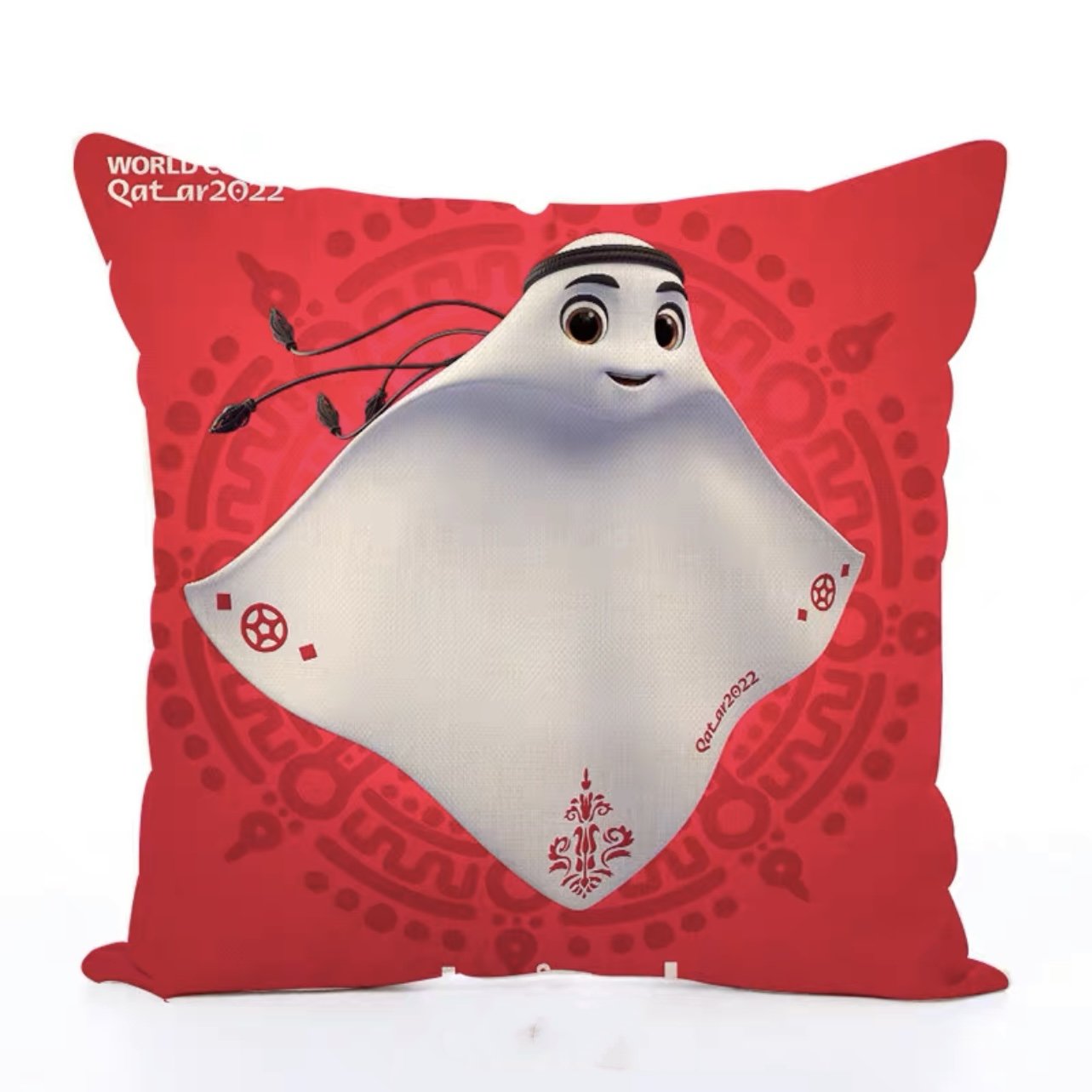 The 2022 Qatar World Cup mascot "La'eeb" Red Throw Pillows