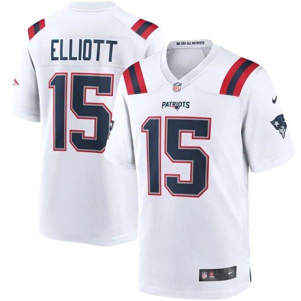 Men & Youth #15 Ezekiel Elliott New England Patriots Game White Jersey