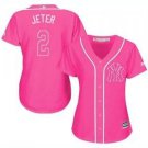 Women's #2 Derek Jeter New York Yankees Pink Jersey
