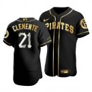 Men's #21 Roberto Clemente Pittsburgh Pirates Black Golden Edition Jersey