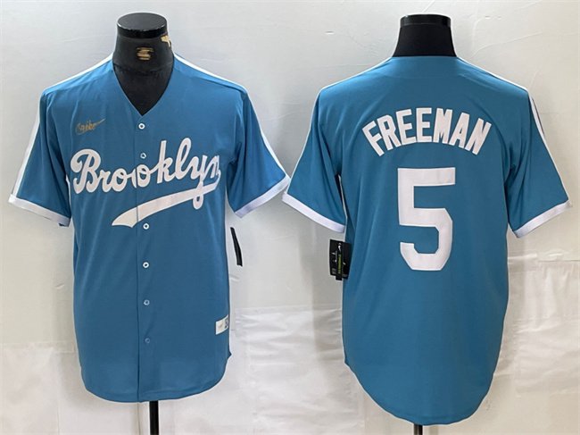 Men's Brooklyn Dodgers Freddie Freeman Light Blue Throwback Cool Base Jersey