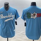 Men's Los Angeles Dodgers Team Big Logo Light Blue Throwback Cool Baseball Jersey