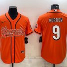 Men's Cincinnati Bengals Joe Burrow Orange With Patch Cool Base Stitched Baseball Jersey