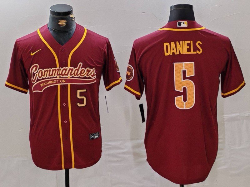 Men's Washington Commanders Jayden Daniels Burgundy Baseball Jersey
