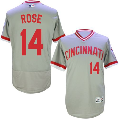 Mens Cincinnati Reds Mitchell And Ness Reds Pete Rose Grey Throwback Stitched Jersey