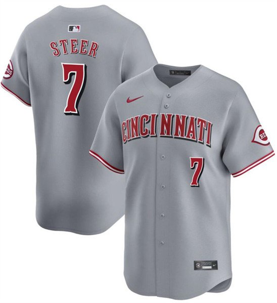 Men's Cincinnati Reds Spencer Steer Gray Away Limited Stitched Baseball Jersey