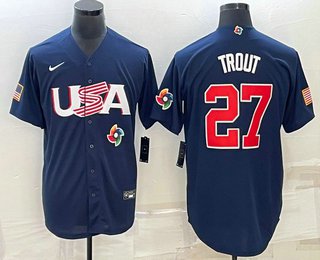 Any Size USA Baseball Mike Trout 2023 Navy World Baseball Classic Stitched Jersey