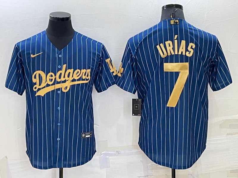 Men's Dodgers Julio Urias Throwback Jersey Blue Strip