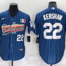 Men's Dodgers Clayton Kershaw Number Rainbow Blue Red Pinstripe Mexico Cool Base Nike Jersey