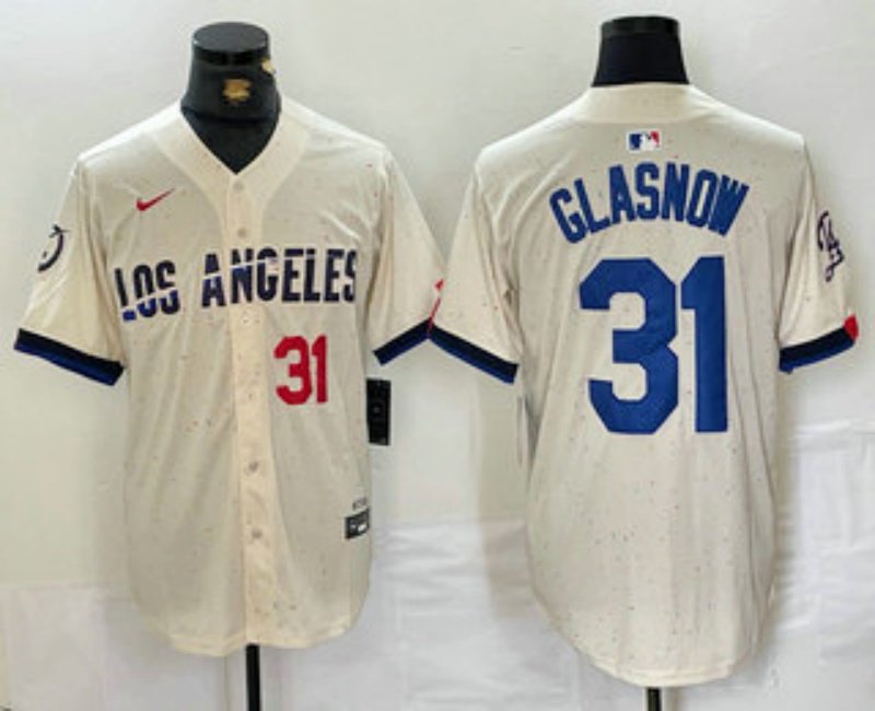 Any Size Los Angeles Dodgers Tyler Glasnow Number Cream Blue 2024 City Jersey