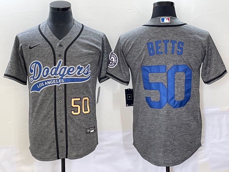 Any Size Dodgers Mookie Betts Grey Gridiron Cool Baseball Jersey