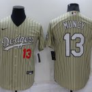 Men's Dodgers Max Muncy Number Cream Pinstripe Stitched Cool Base Jersey