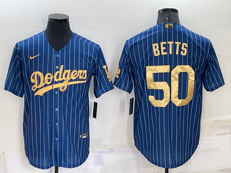 Men's Dodgers Mookie Betts Throwback Jersey Blue Strip