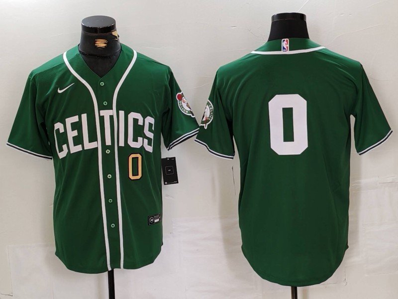 Mens Celtics Jayson Tatum Name NBA X MLB Crossover Baseball Jersey Green