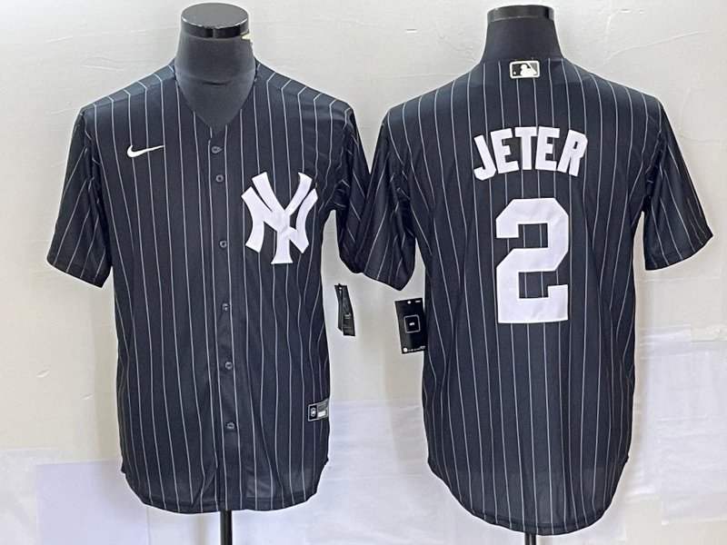 Men's Yankees Derek Jeter Cool Baseball Pinstripe Jersey Black