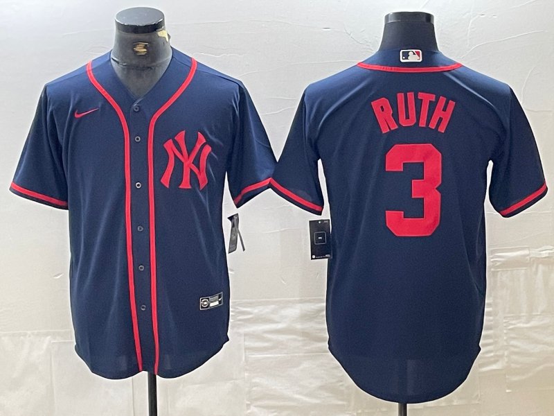 Men's New York Yankees Babe Ruth Navy Red Fashion Cool Base Jersey