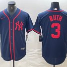 Men's New York Yankees Babe Ruth Navy Red Fashion Cool Base Jersey