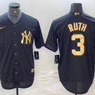 Men's New York Yankees Babe Ruth Black Gold Cool Base Stitched Jersey