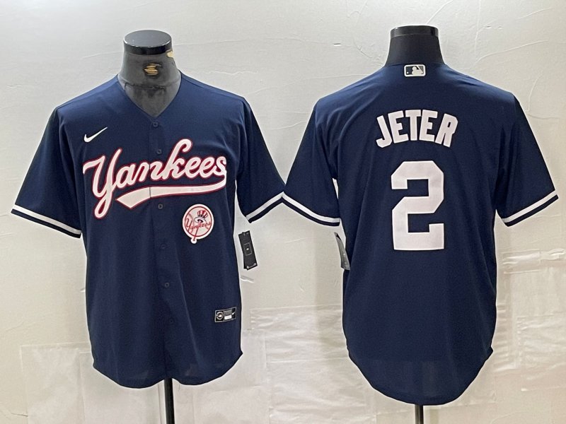 Men's New York Yankees Derek Jeter Navy With Patch Cool Baseball Jersey